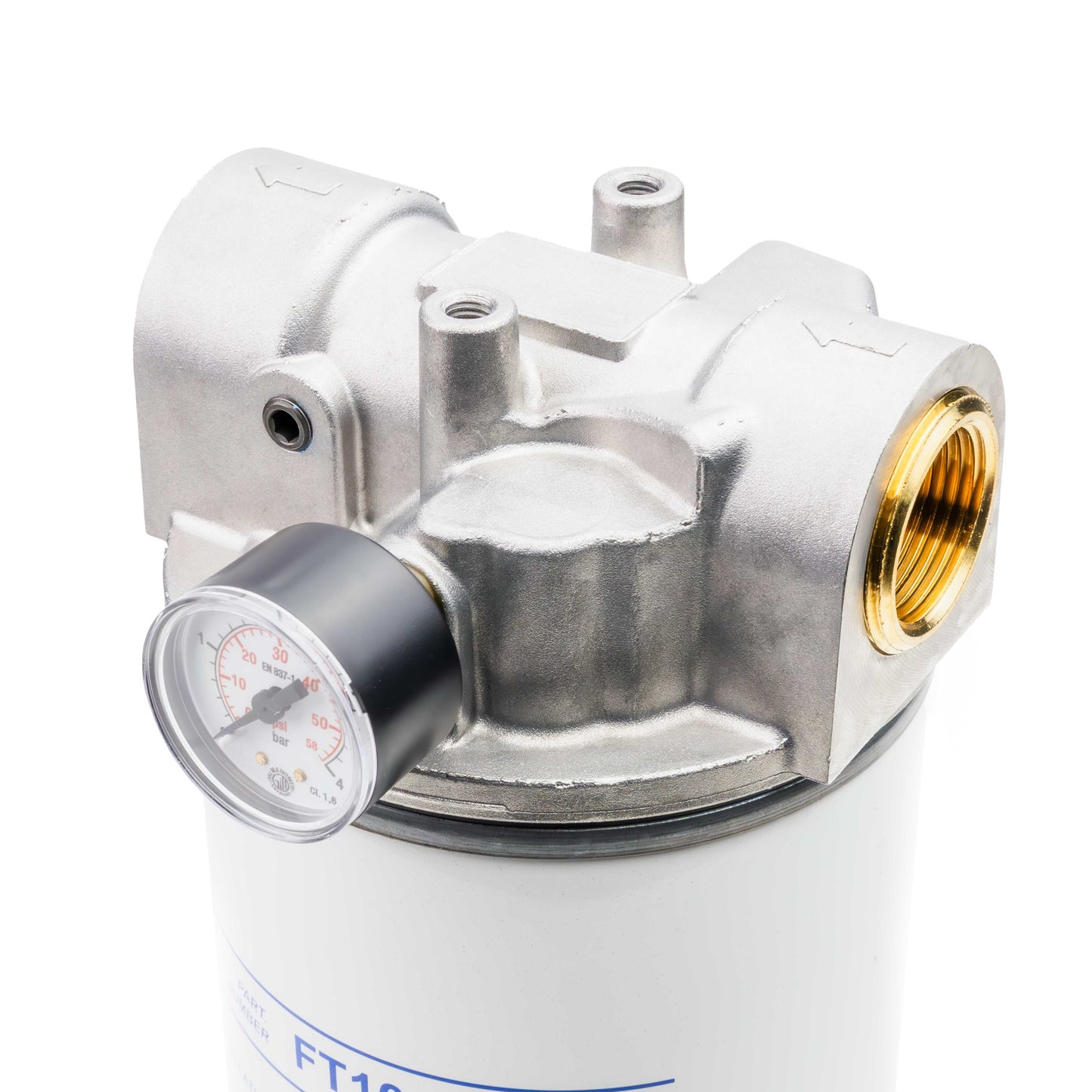 ADAM BY PIUSI Filter DN32 (1.25") BSP F 100lpm with Pressure Gauge Particulate and Water Removal