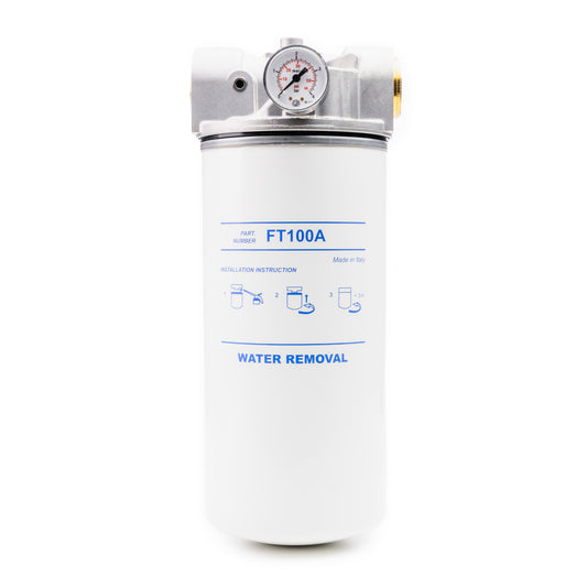 ADAM BY PIUSI Filter DN32 (1.25") BSP F 100lpm with Pressure Gauge Particulate and Water Removal